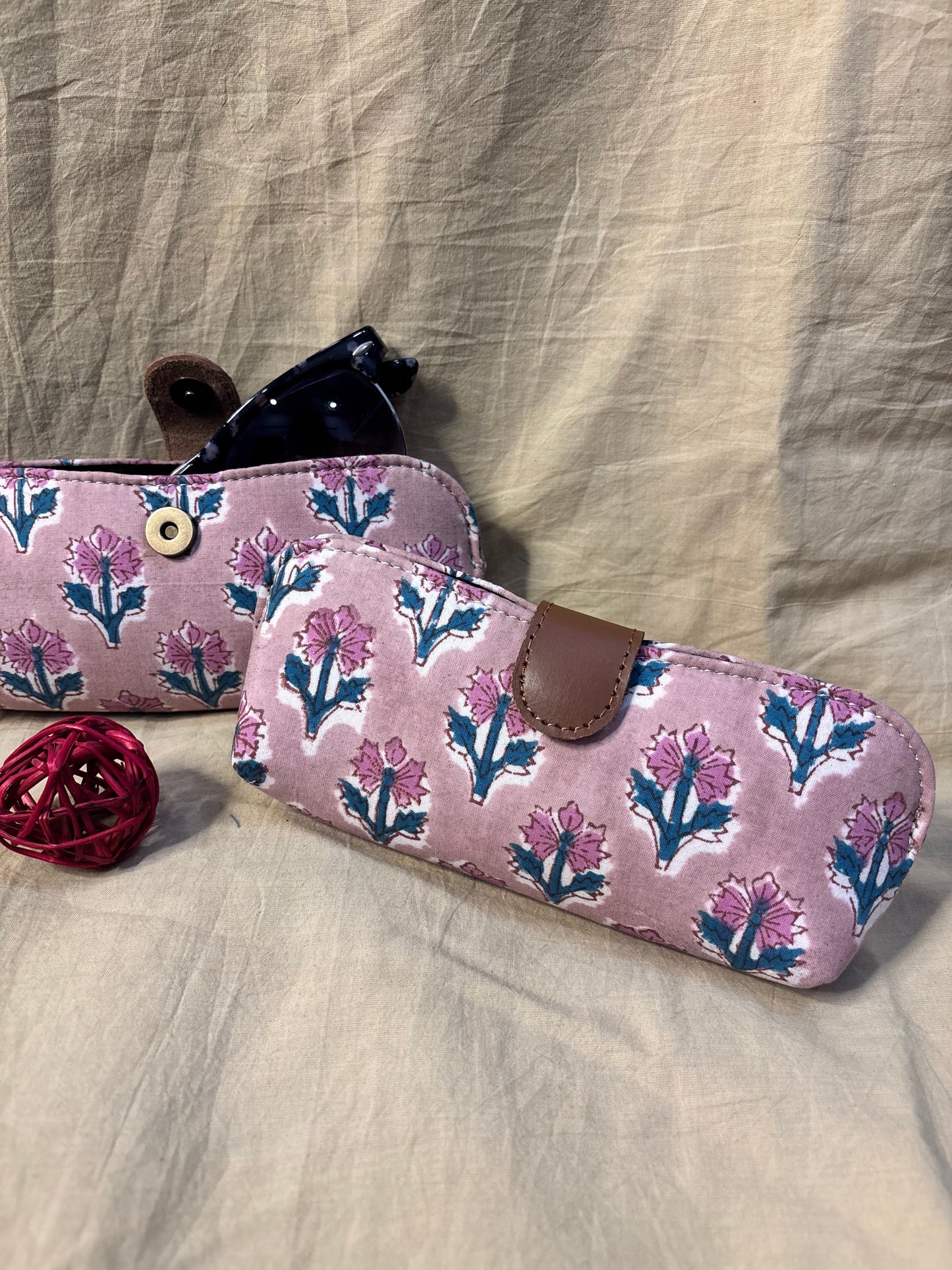 Brown Purple Floral Hand Block Print Eyewear Case
