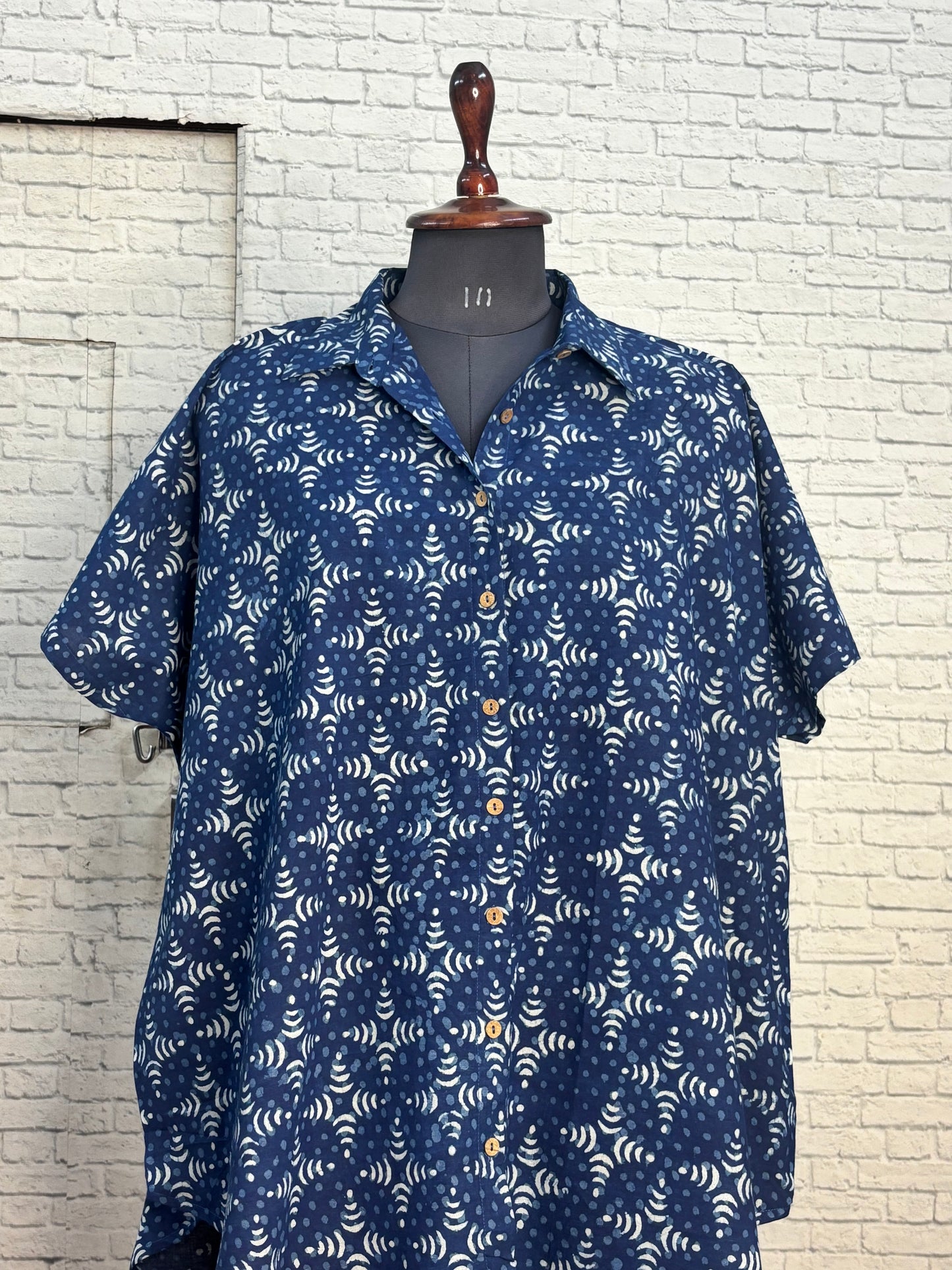 Indigo Ripple Cotton High Low Shirt Kaftan