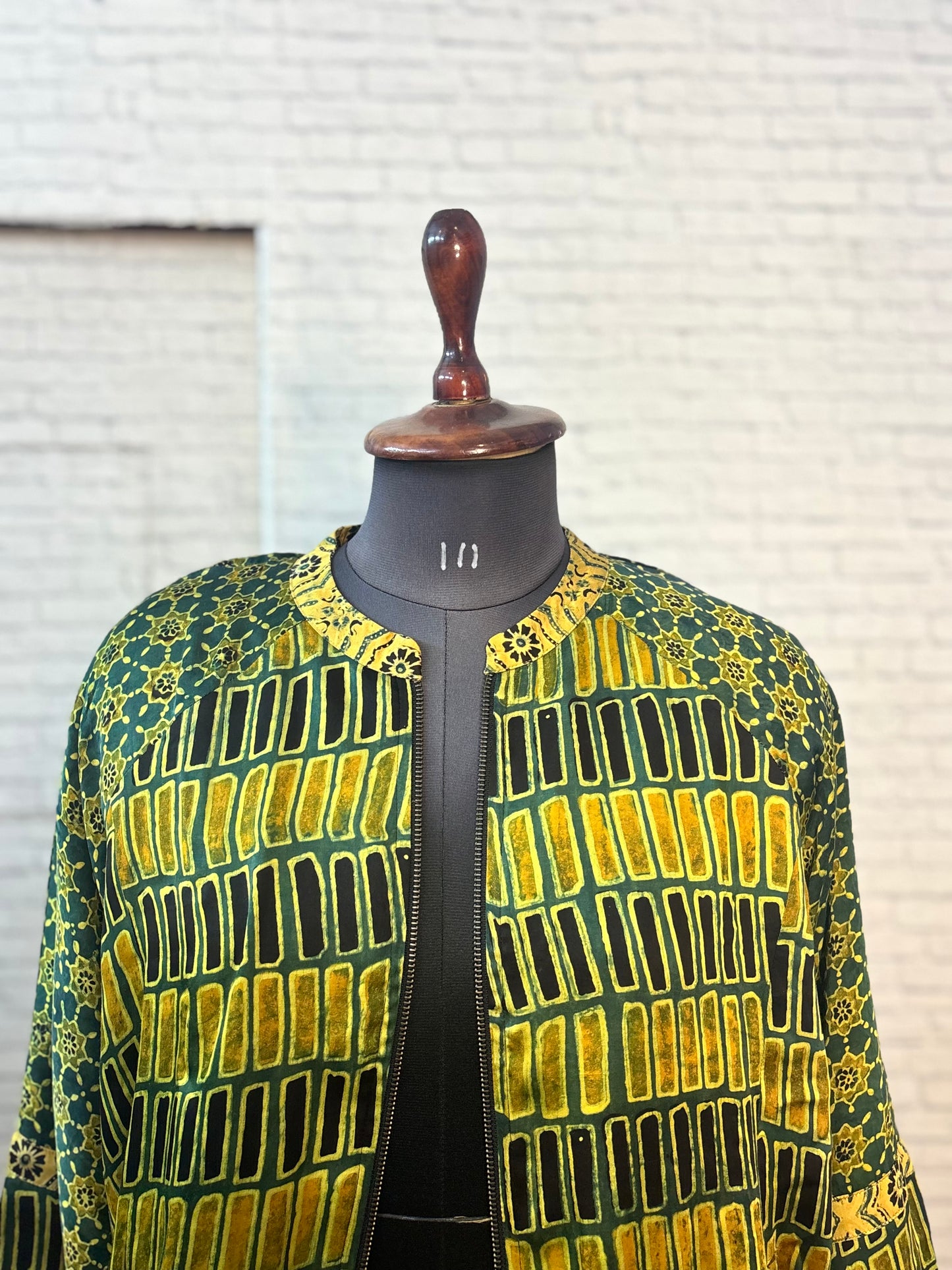 Green Yellow Modal Silk Ajrakh Unisex Bomber Jacket