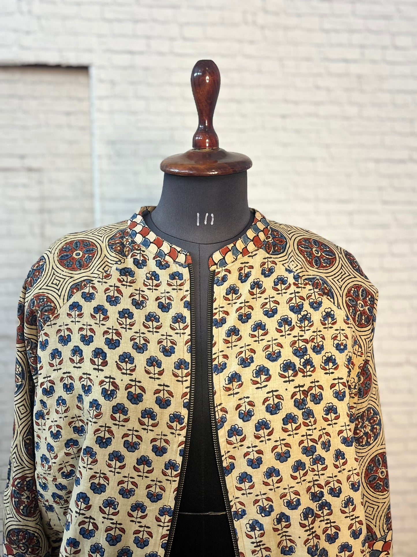 White Ajrakh Hand Block Printed Unisex Bomber Jacket
