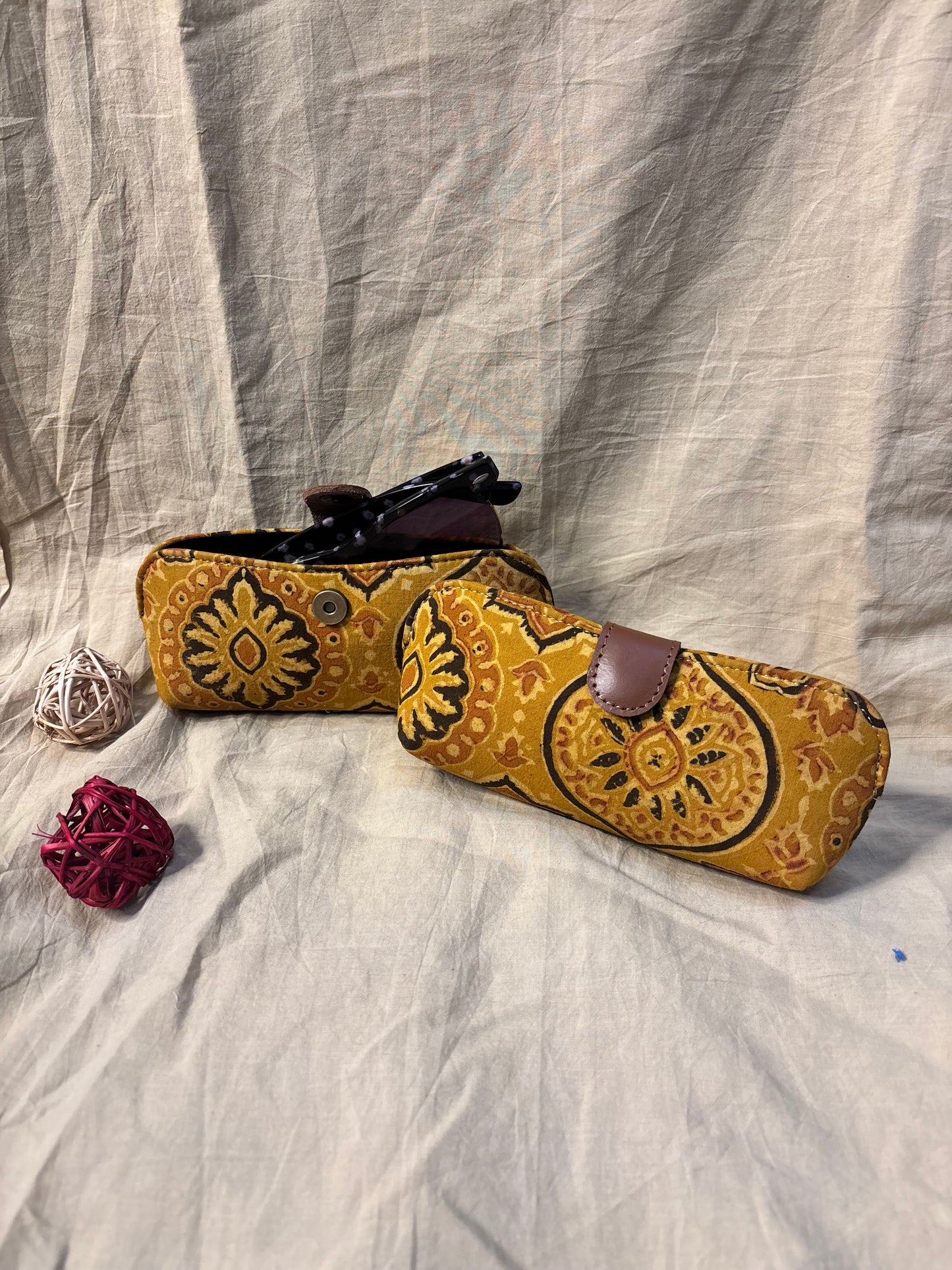 Yellow Ajrakh Hand Block Print Eyewear Case