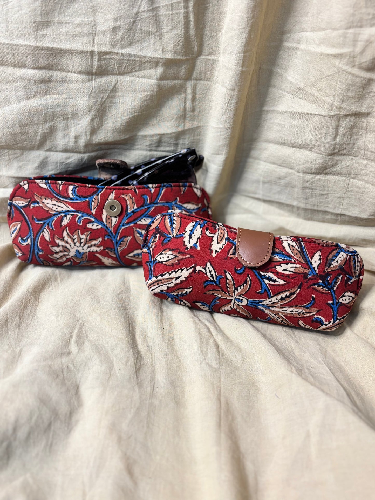 Red Bagru Floral Hand Block Print Eyewear Case
