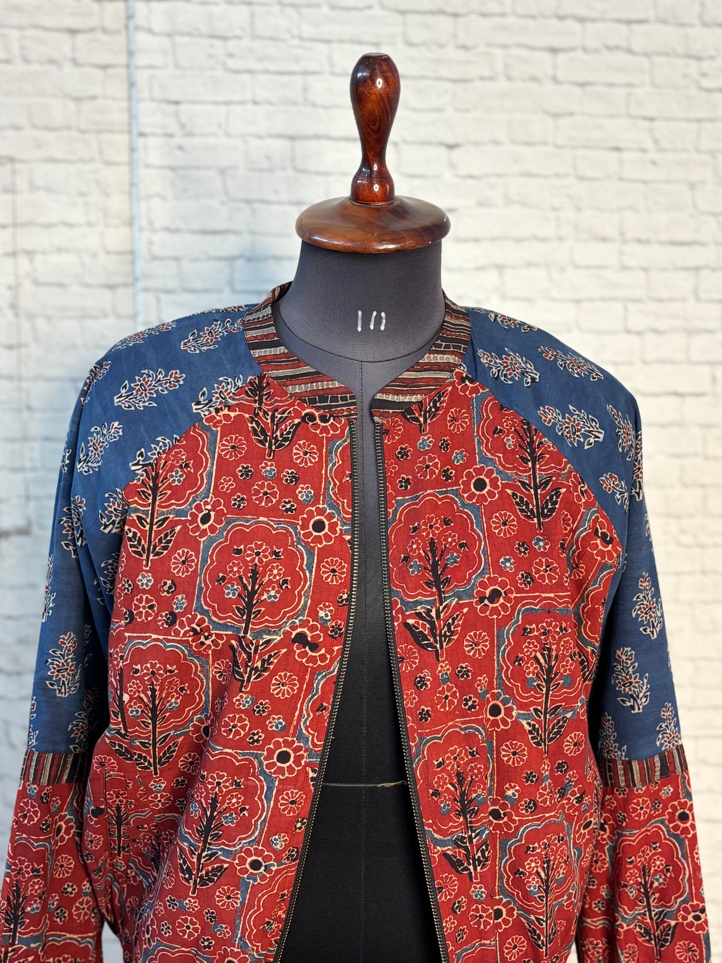 Red Indigo Hand Block Printed Unisex Bomber Jacket