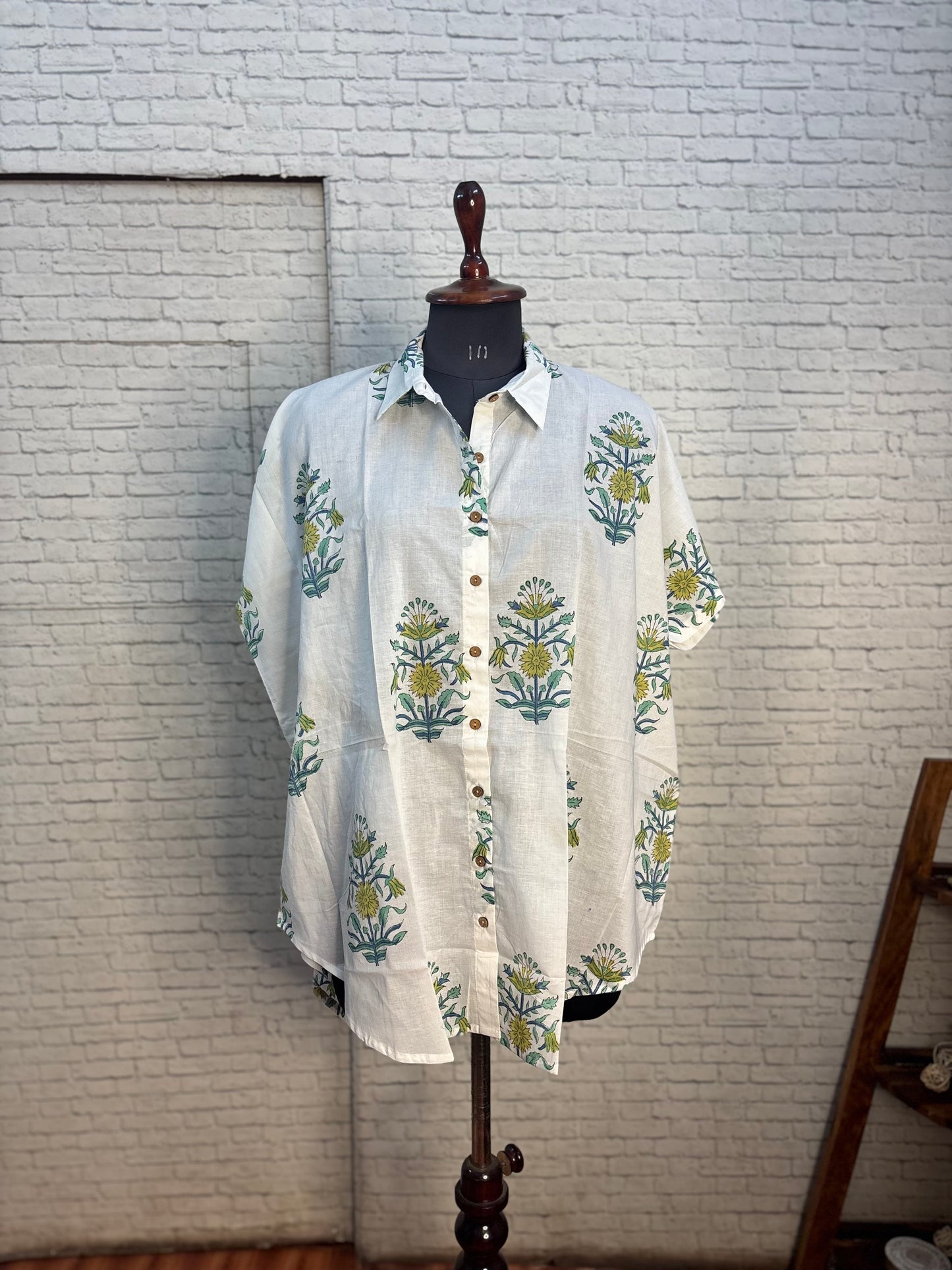 Wildflower Bouquet Cotton High Low Shirt Kaftan