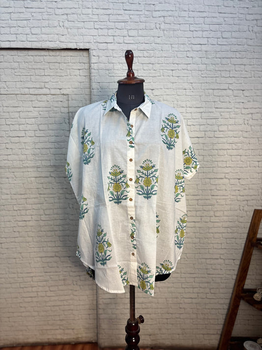 Wildflower Bouquet Cotton High Low Shirt Kaftan