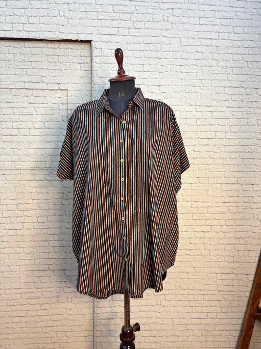 Black Red Stripes Ajrakh Cotton High Low Shirt Kaftan