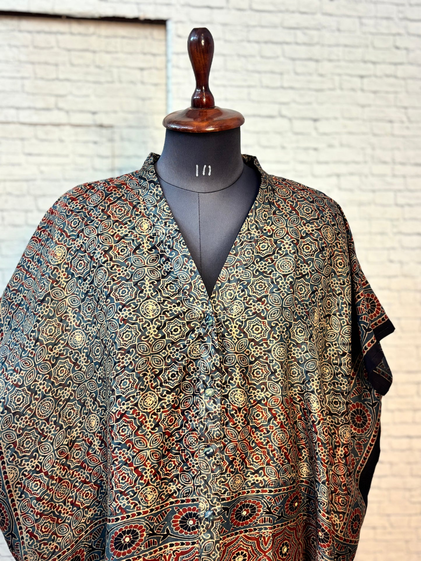 Indigo Black Ajrakh Chanderi Shirt Kaftan with Sequin Detailing