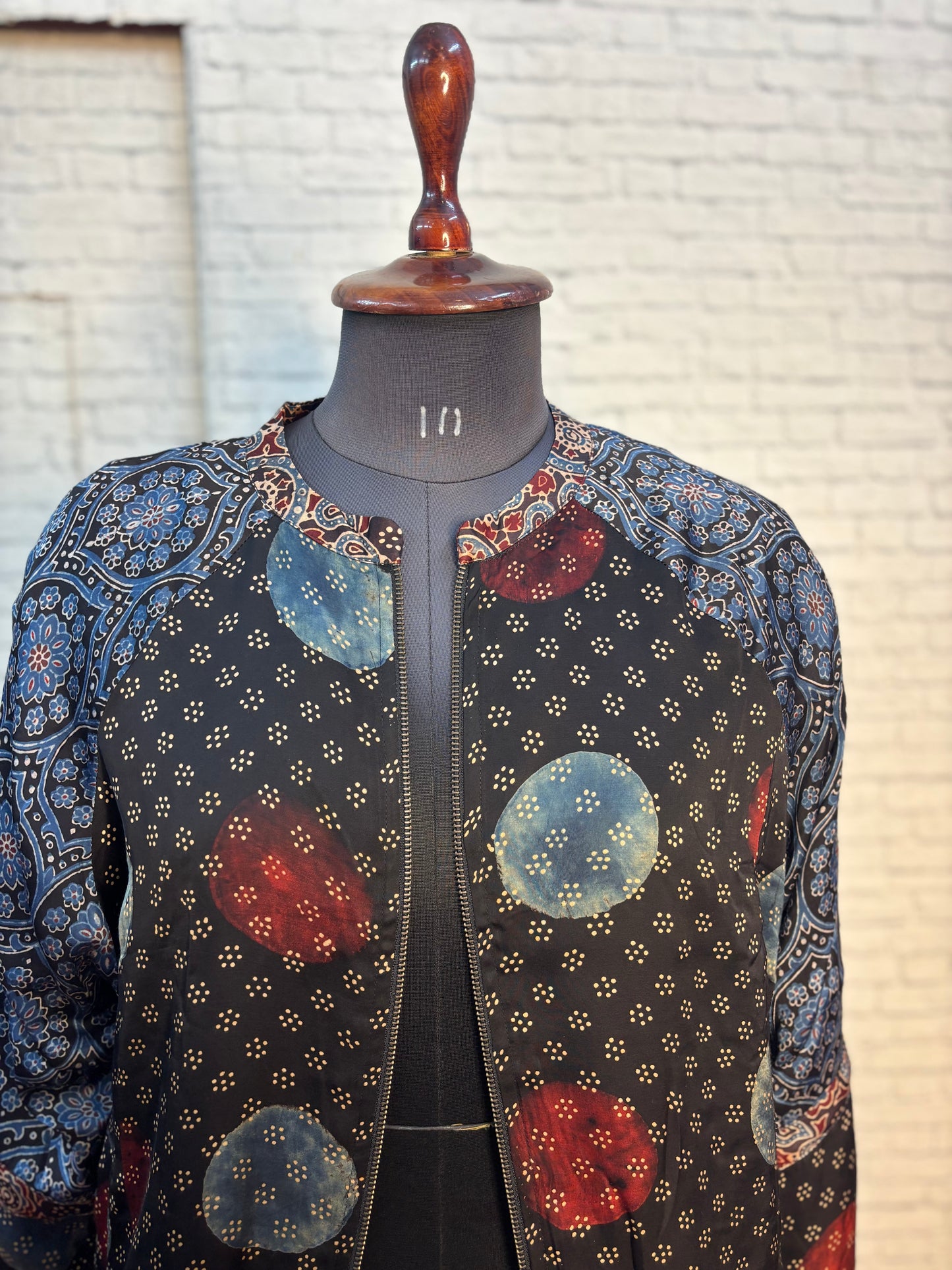 Black Modal Silk Ajrakh Unisex Bomber Jacket