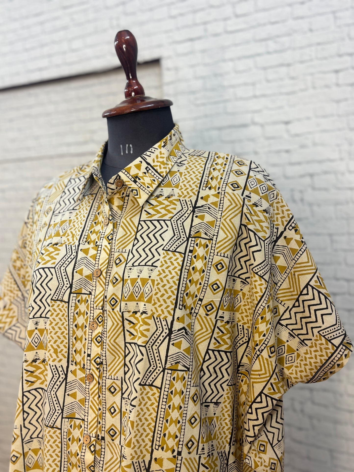 Off White Yellow Bagru Cotton High Low Shirt Kaftan