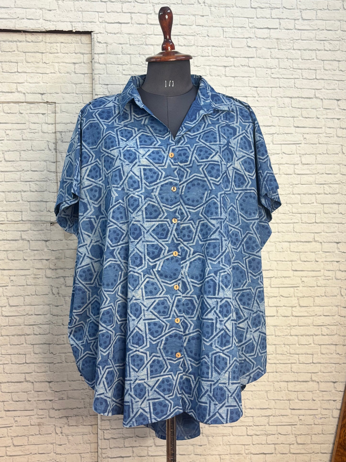 Indigo Star Cotton High Low Shirt Kaftan