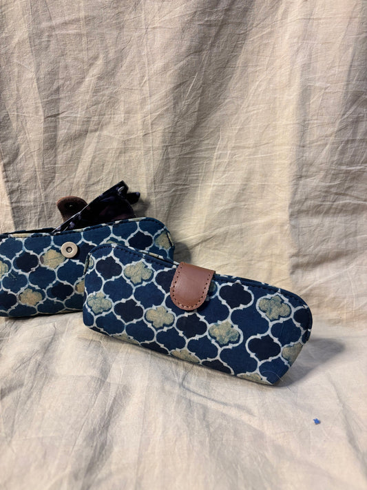 Indigo Green Ajrakh Tiles Hand Block Print Eyewear Case