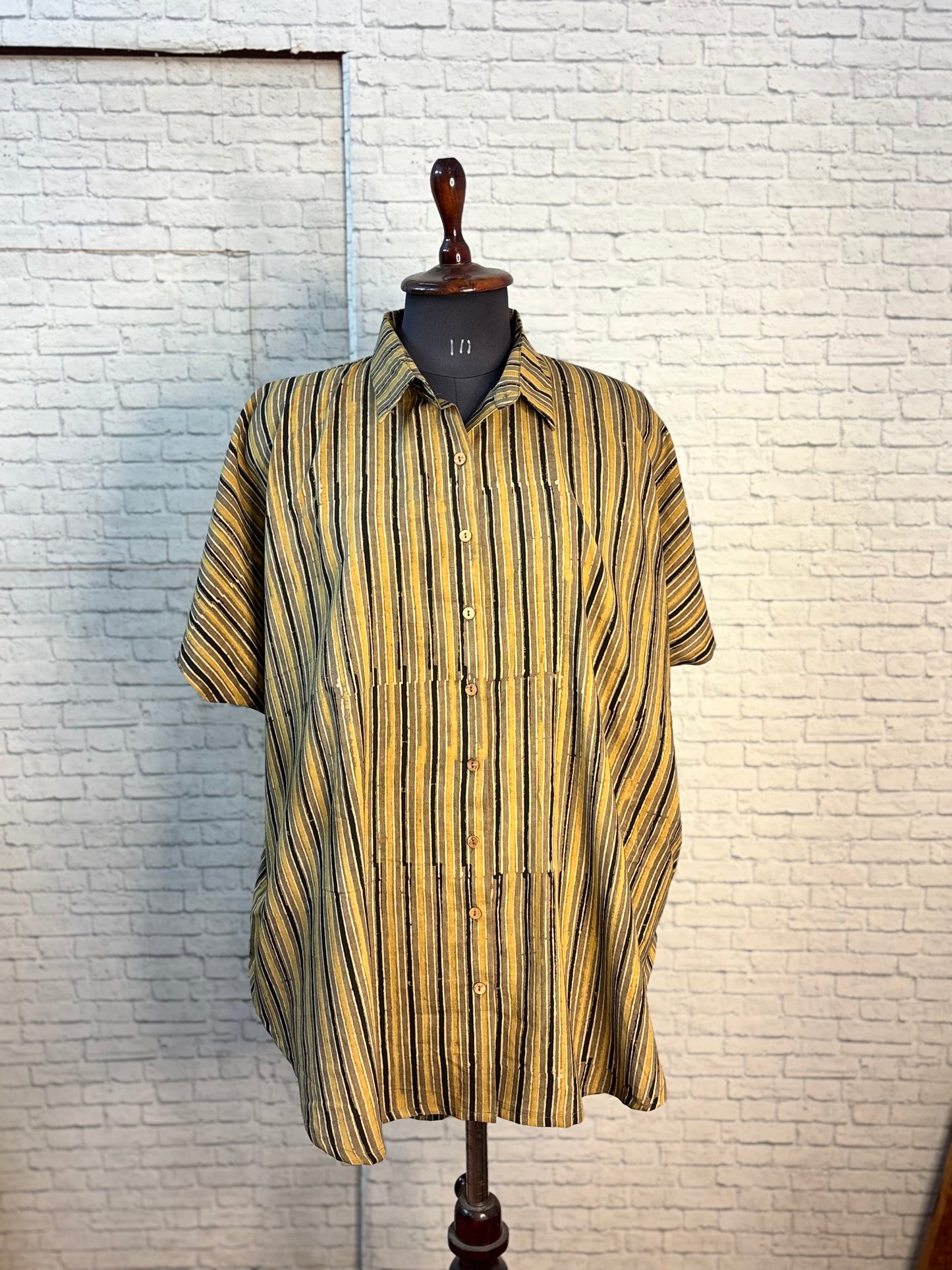 Kashish Stripe Ajrakh High Low Shirt Kaftan