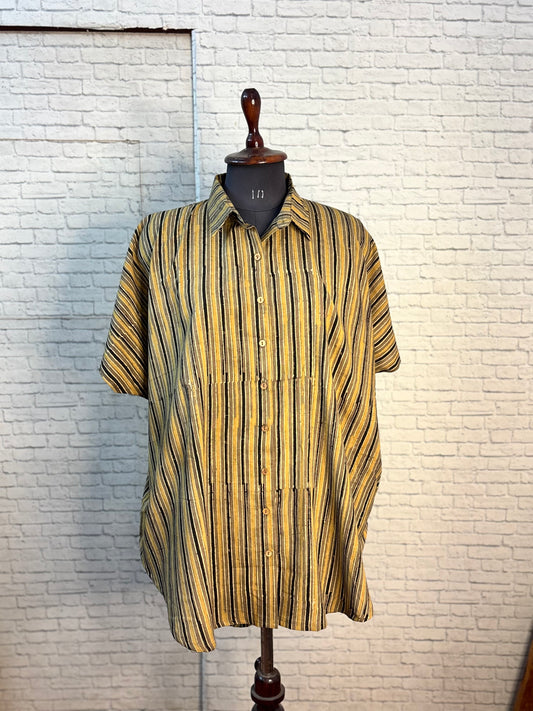 Kashish Stripe Ajrakh High Low Shirt Kaftan