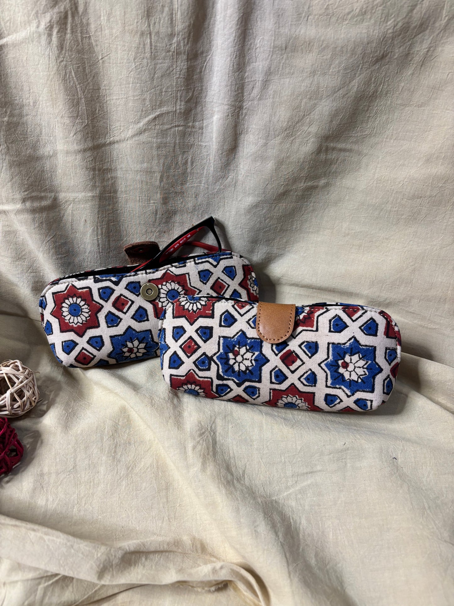 White Ajrakh Hand Block Print Eyewear Case