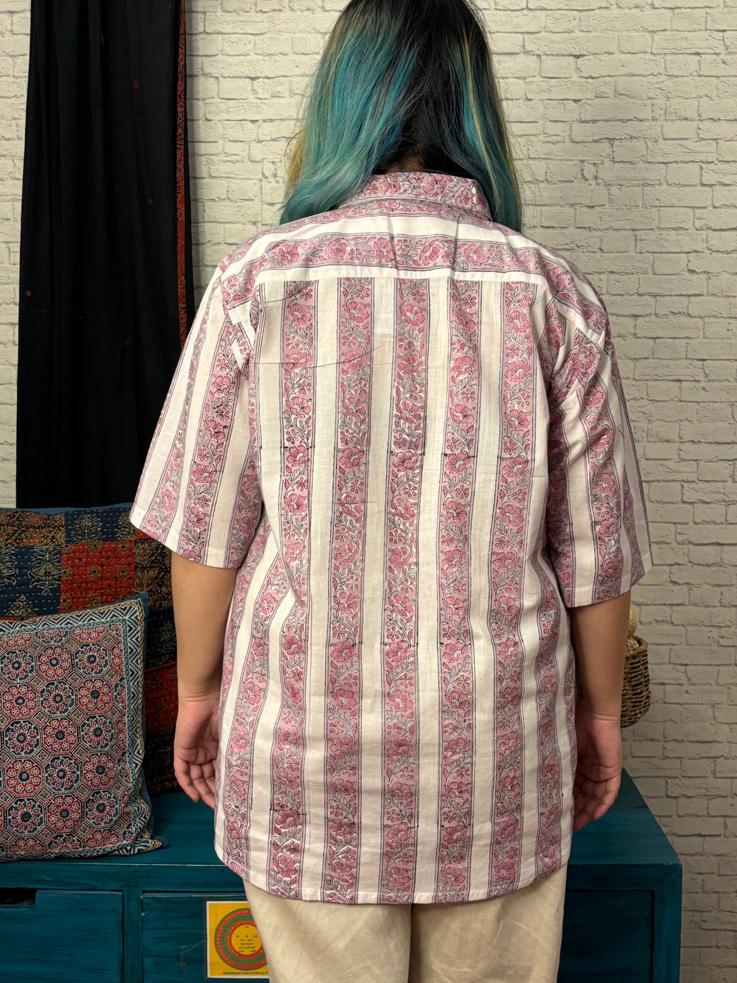 Moonflower Hand Block Printed Half Sleeves Unisex Shirt