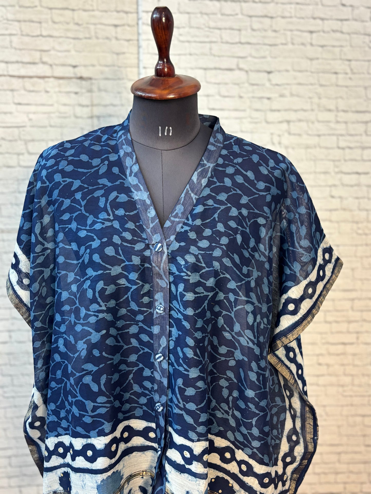 Indigo Dabu Chanderi Shirt Kaftan with Sequin Detailing