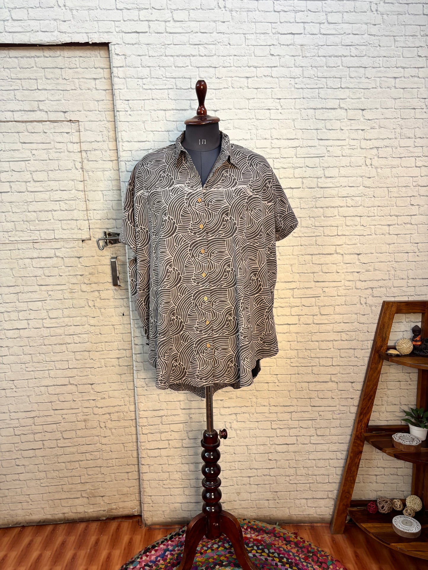 Kashish Waves Hand Block Printed Cotton High Low Shirt Kaftan