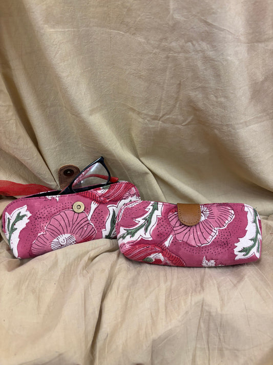 Pink Hand Block Printed Eyewear Case