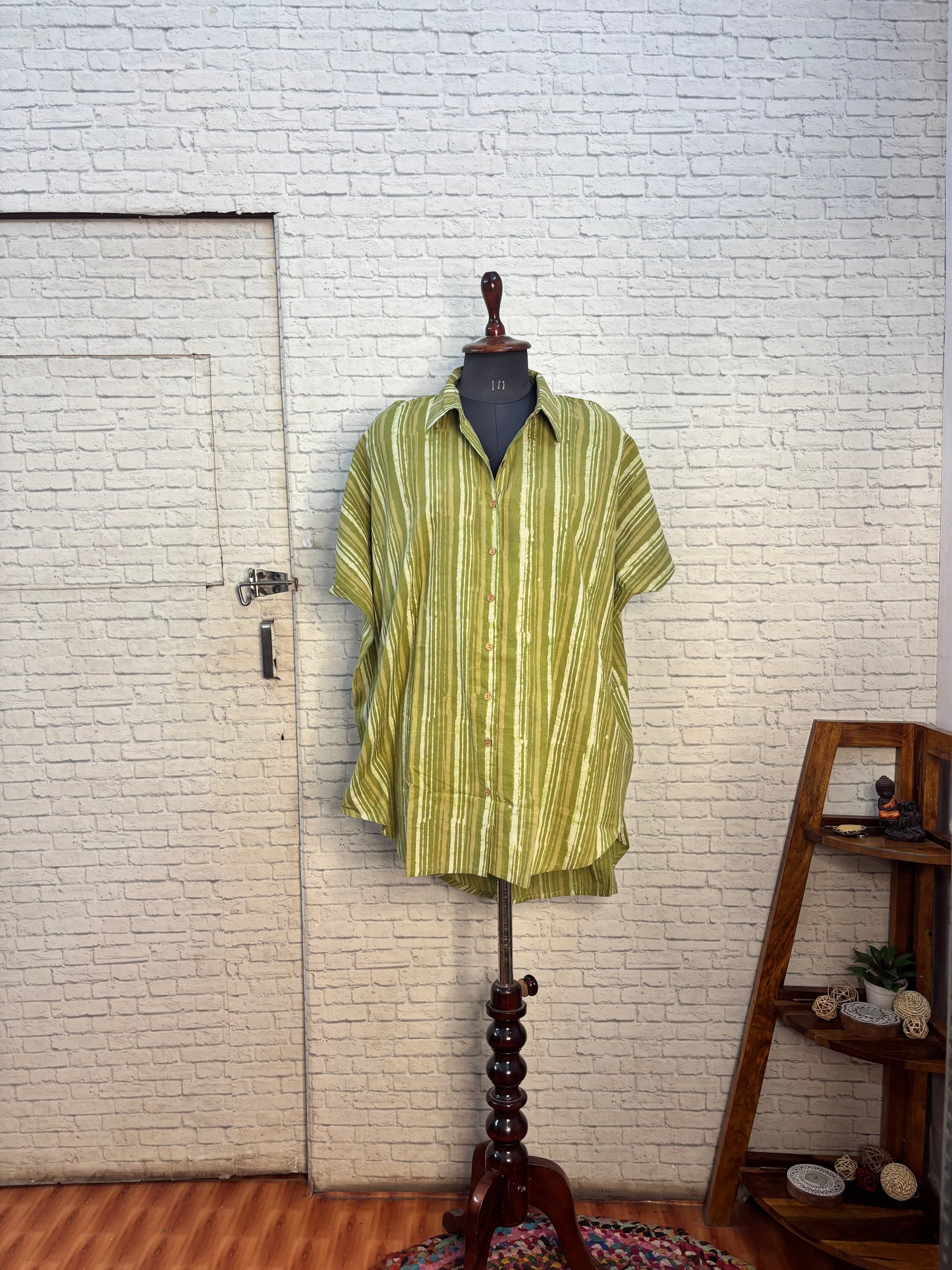 Matcha Dabu Cotton High Low Shirt Kaftan