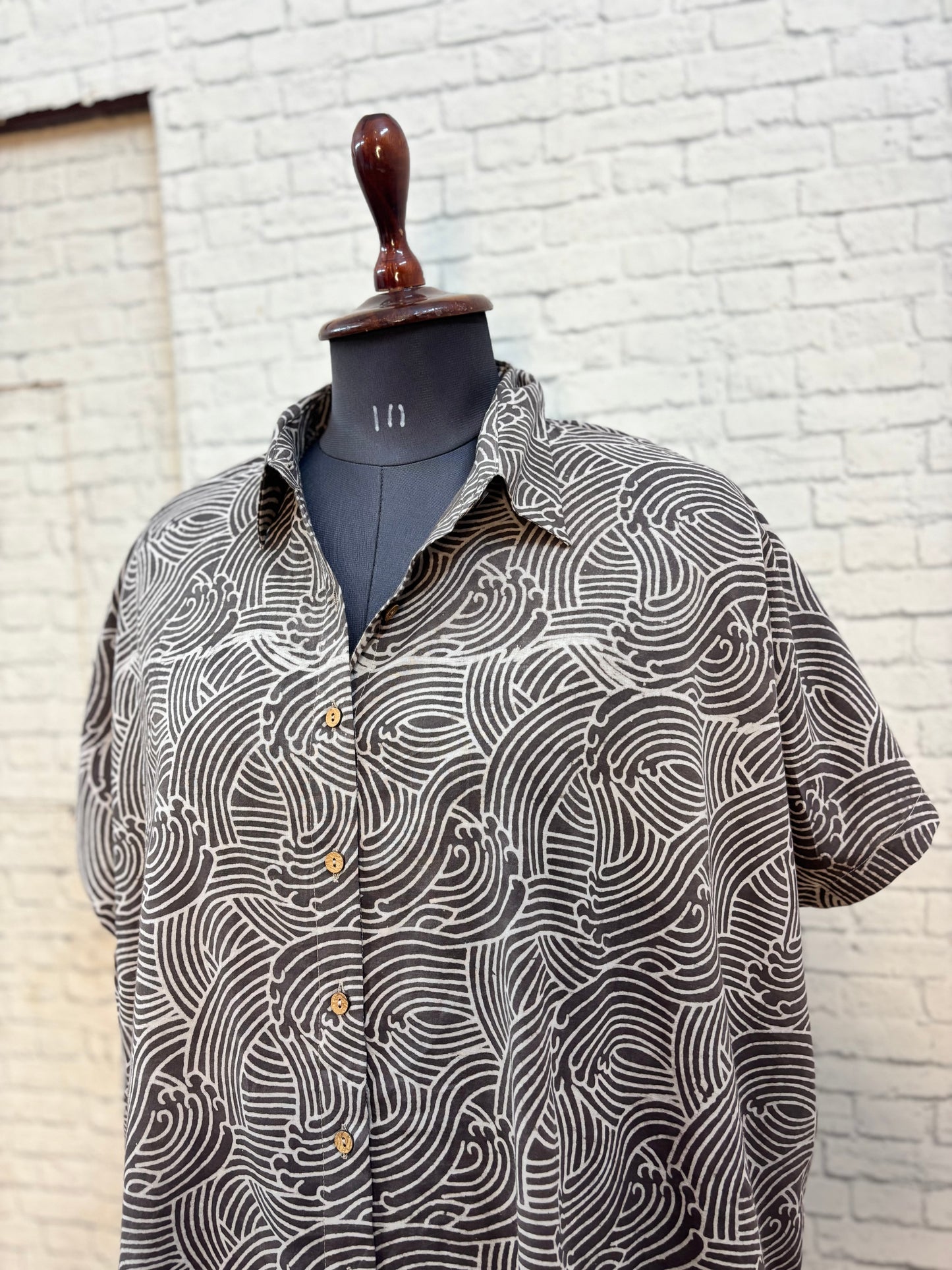 Kashish Waves Hand Block Printed Cotton High Low Shirt Kaftan