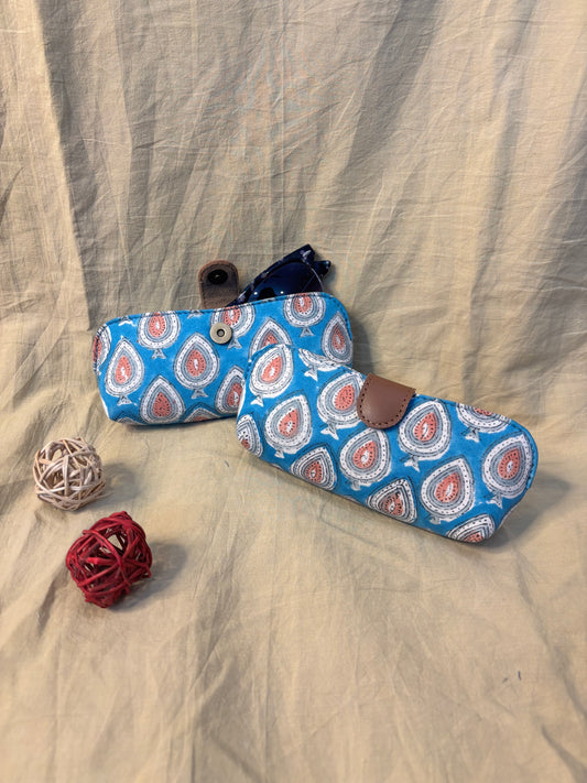 Blue Pink Hand Block Print Eyewear Case