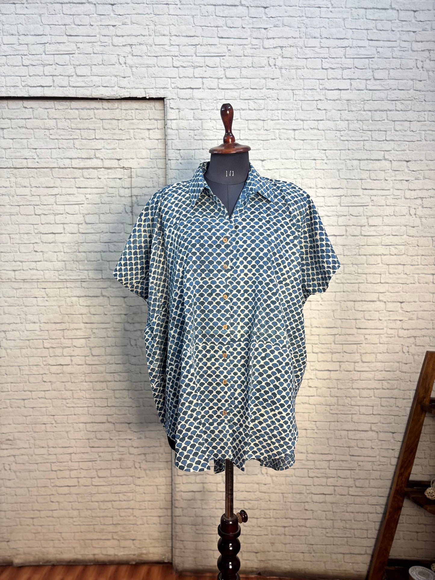 Indigo Fishscale Cotton High Low Shirt Kaftan