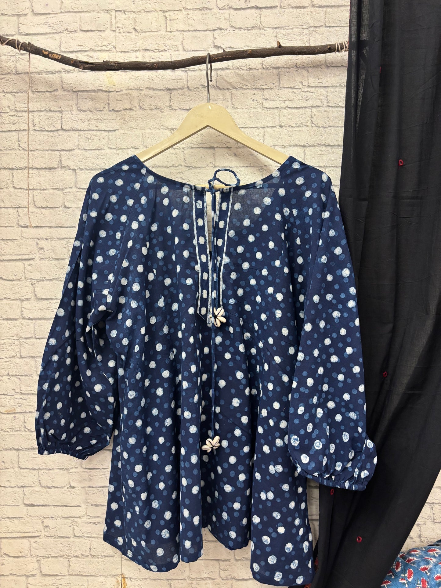 Deep Blue Sea Boho Top with Back Drawstring