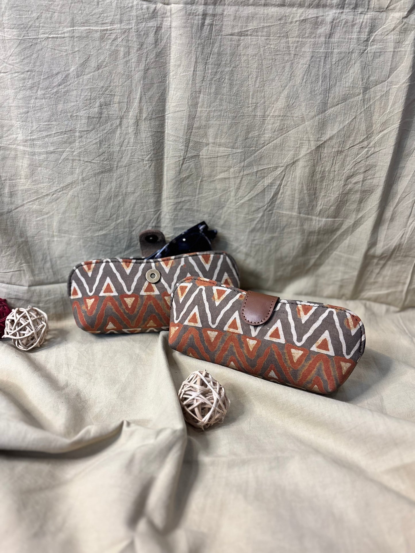 Kashish Orange Triangle Ajrakh Hand Block Print Eyewear Case