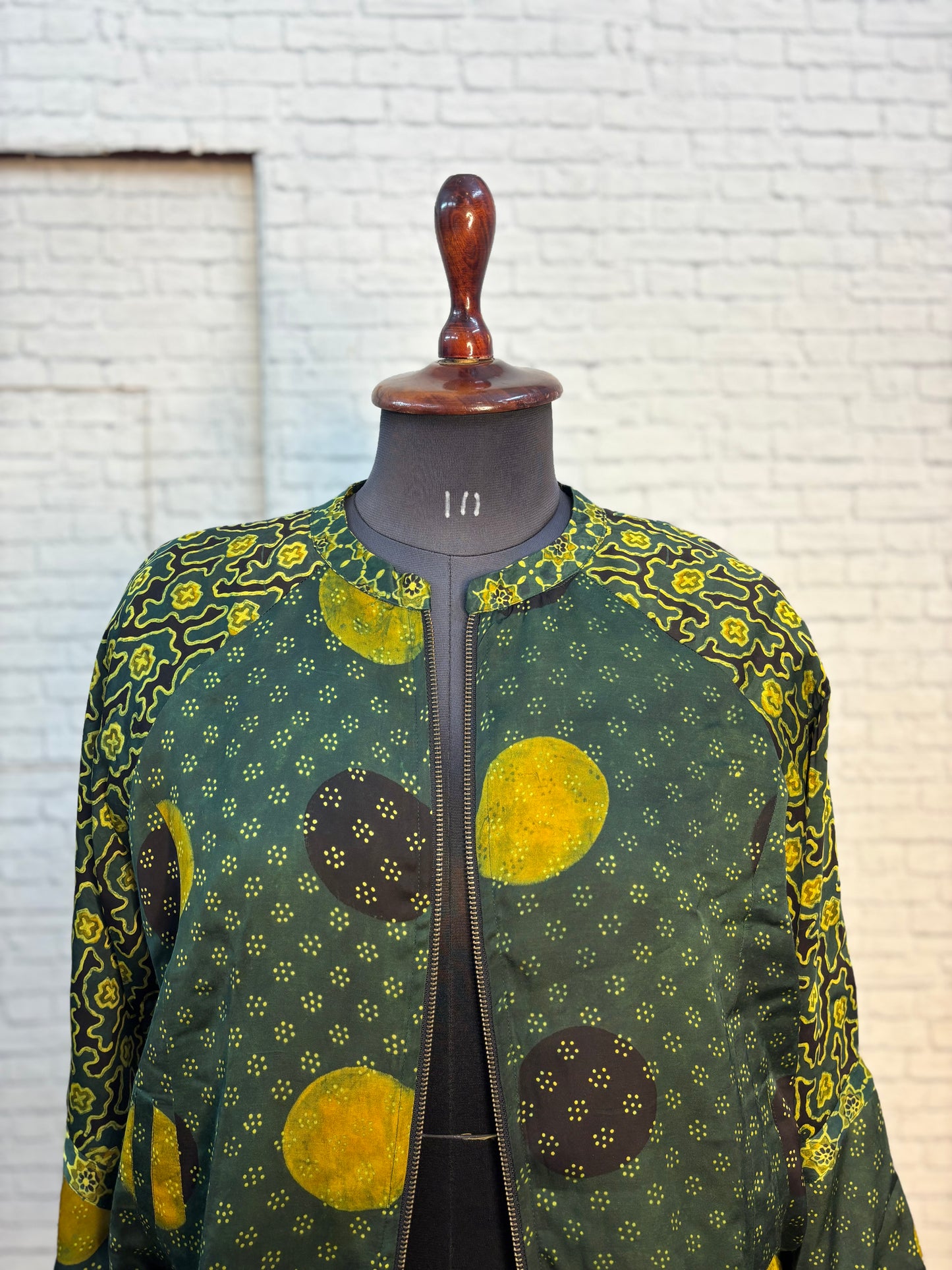 Green Modal Silk Ajrakh Unisex Bomber Jacket