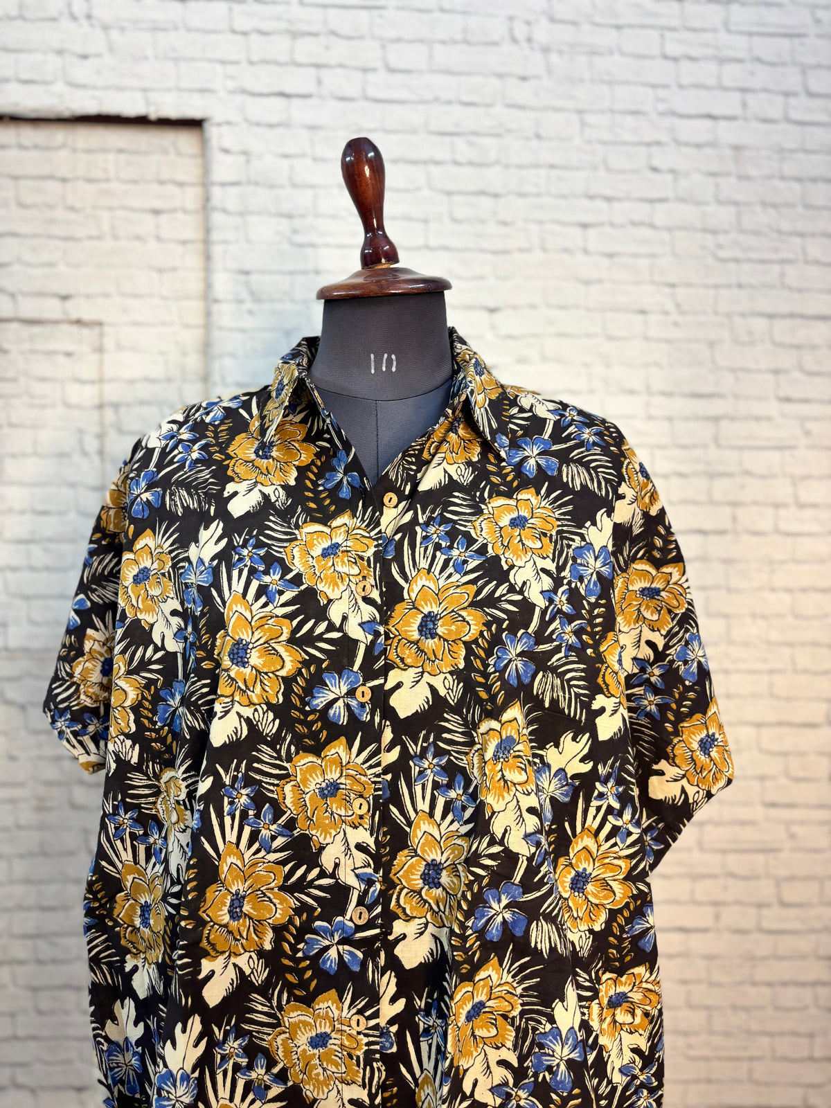 Black Brown Kalamkari Hand Block Printed Cotton High Low Shirt Kaftan