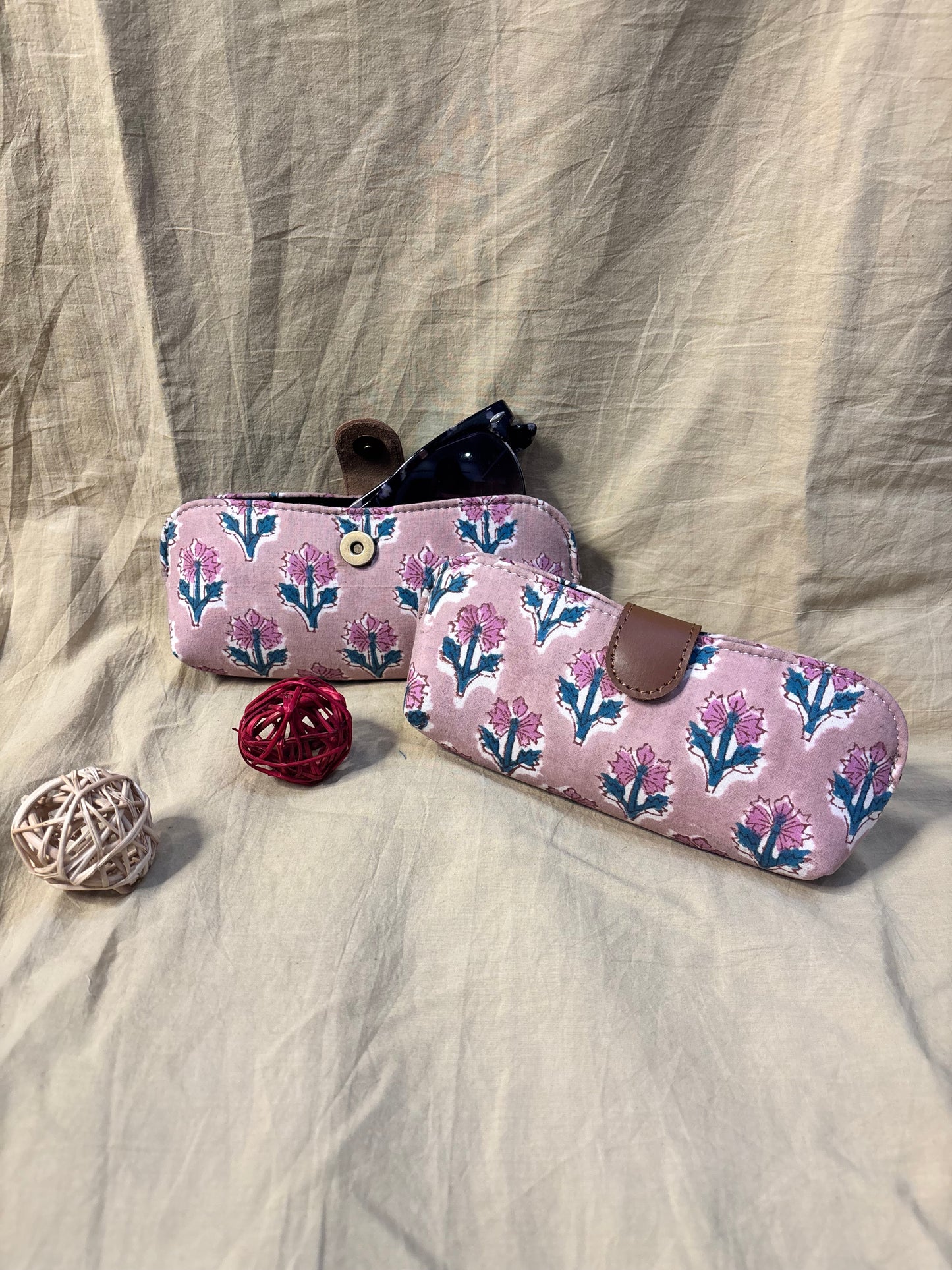 Brown Purple Floral Hand Block Print Eyewear Case