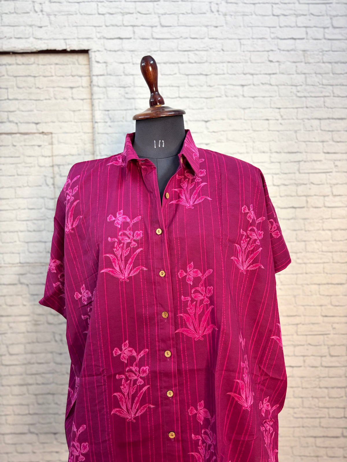 Pink Hand Block Printed Cotton High Low Shirt Kaftan