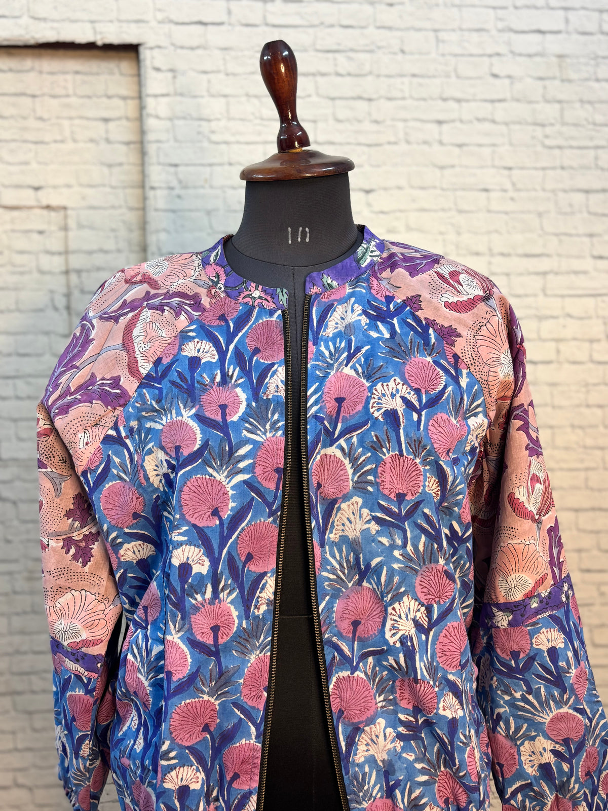 Purple Pink Hand Block Printed Unisex Bomber Jacket