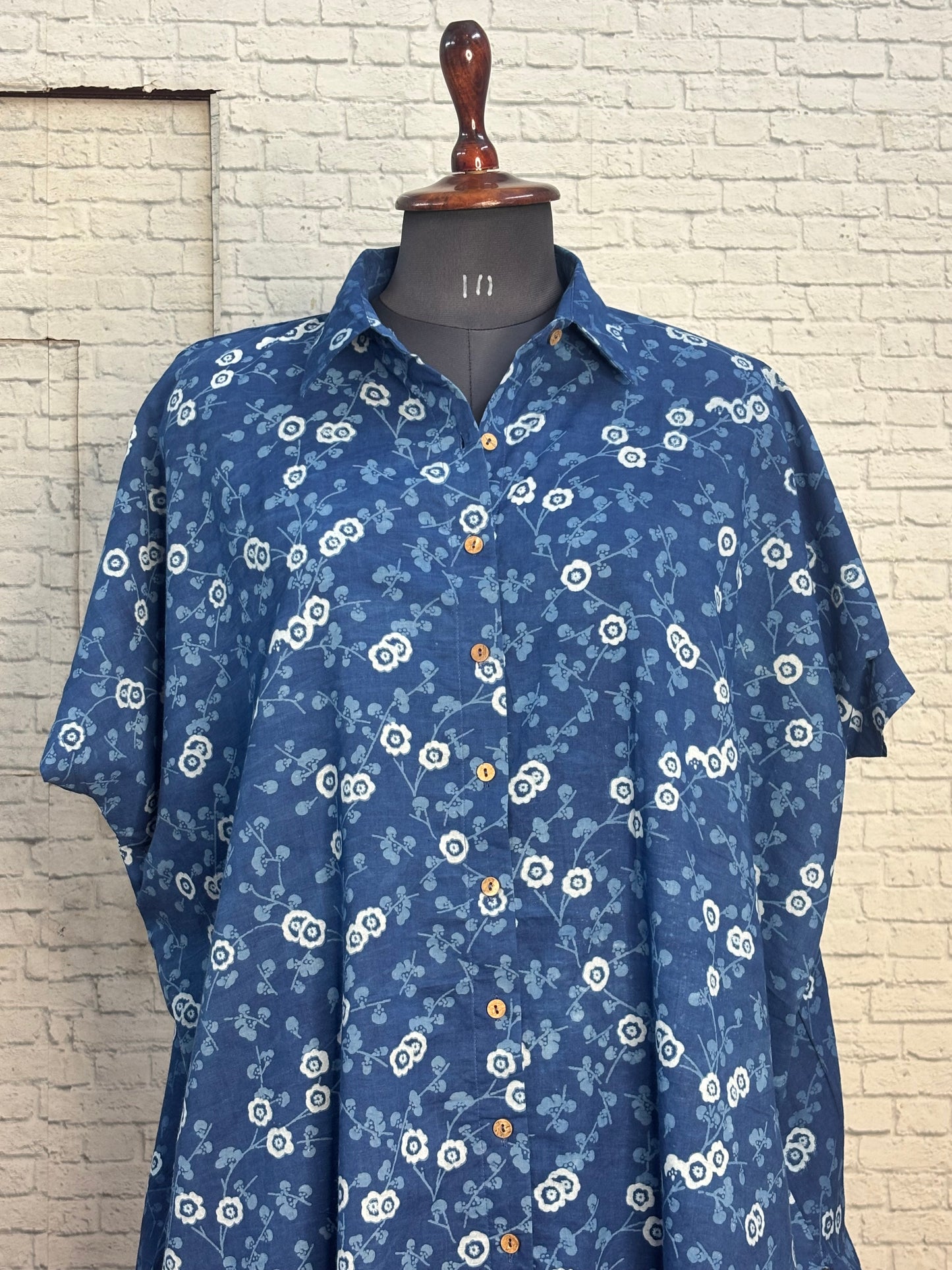 Indigo Wildflower Cotton High Low Shirt Kaftan