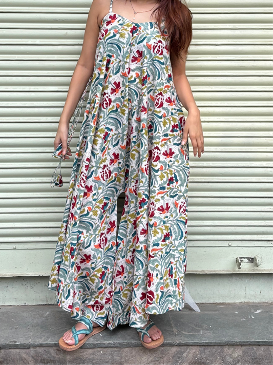 Vasanti Hand Block Printed Floral Flared Jumpsuit