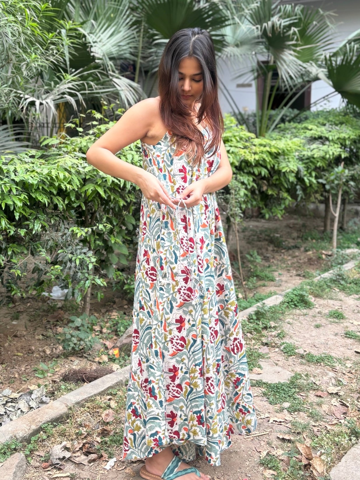 Vasanti Hand Block Printed Floral Flared Jumpsuit