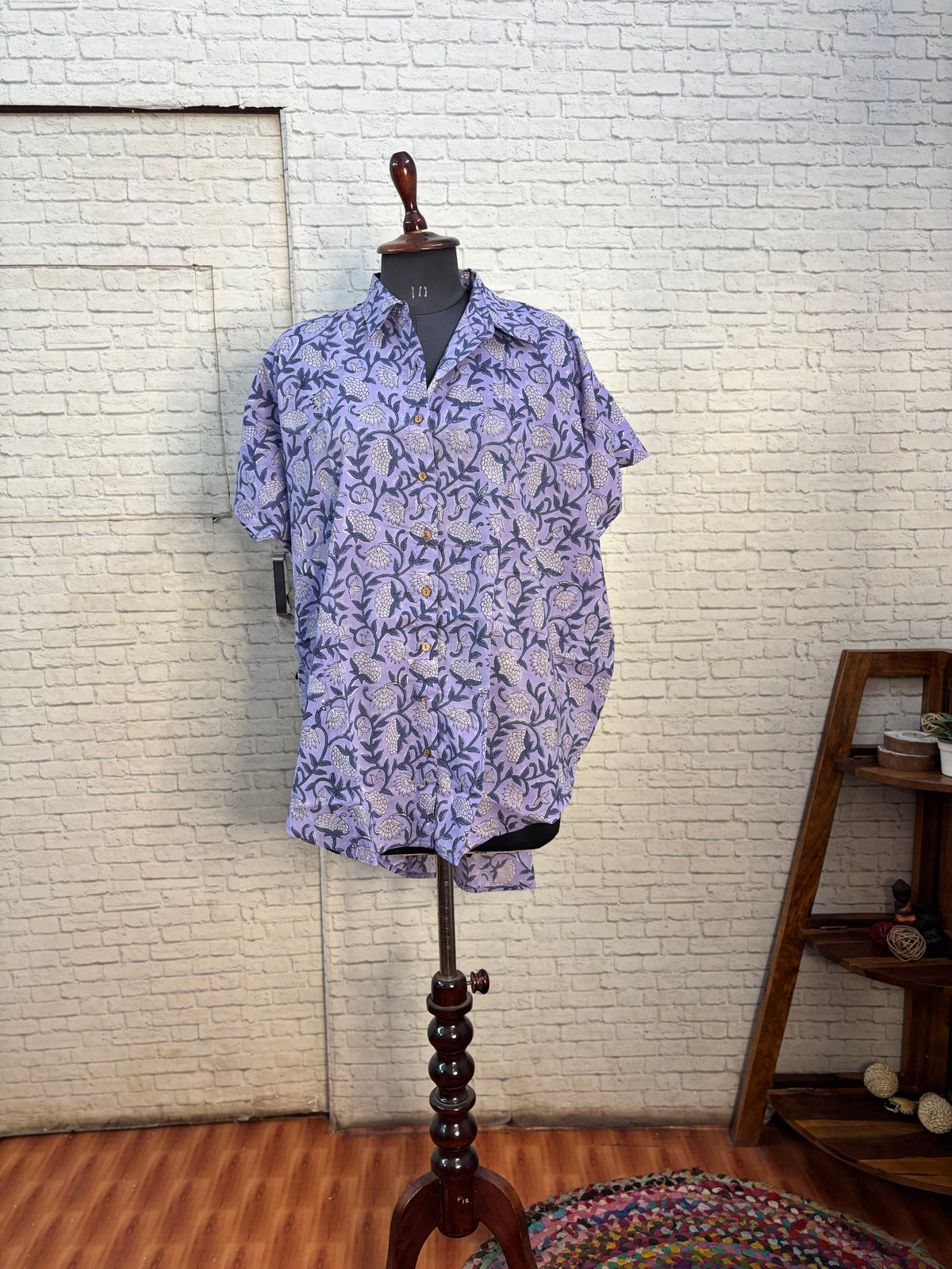 Lavender Hand Block Printed Cotton High Low Shirt Kaftan
