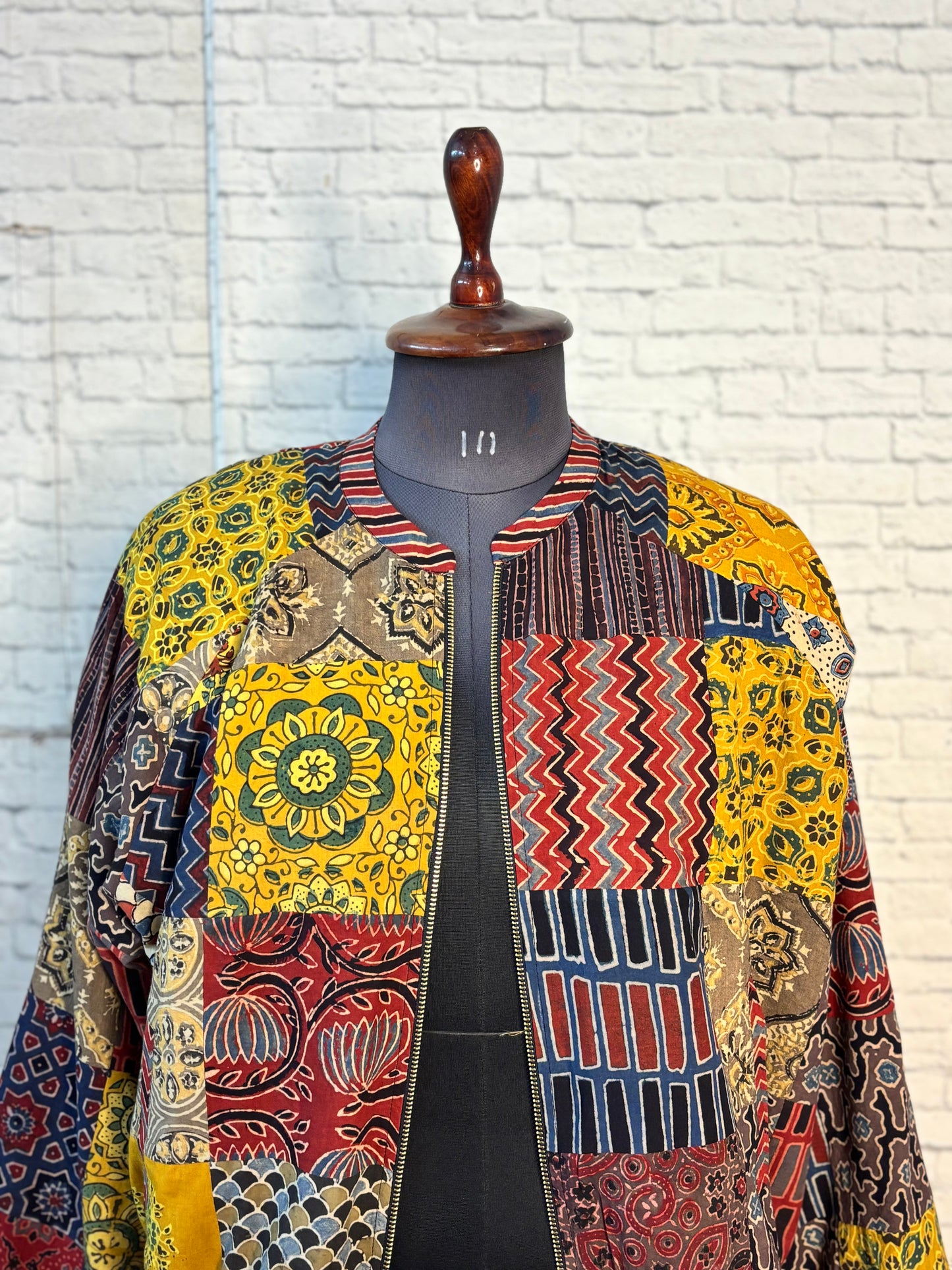 Ajrakh Hand Block Printed Patch Work Unisex Bomber Jacket