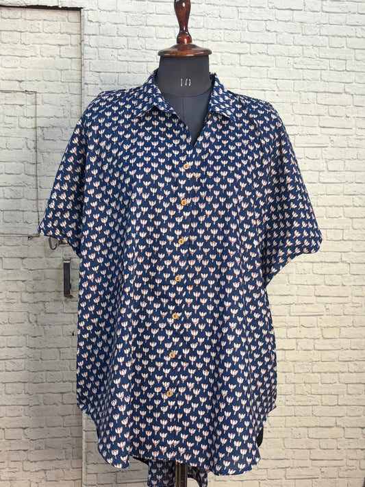 Indigo Lotus Cotton High Low Shirt Kaftan