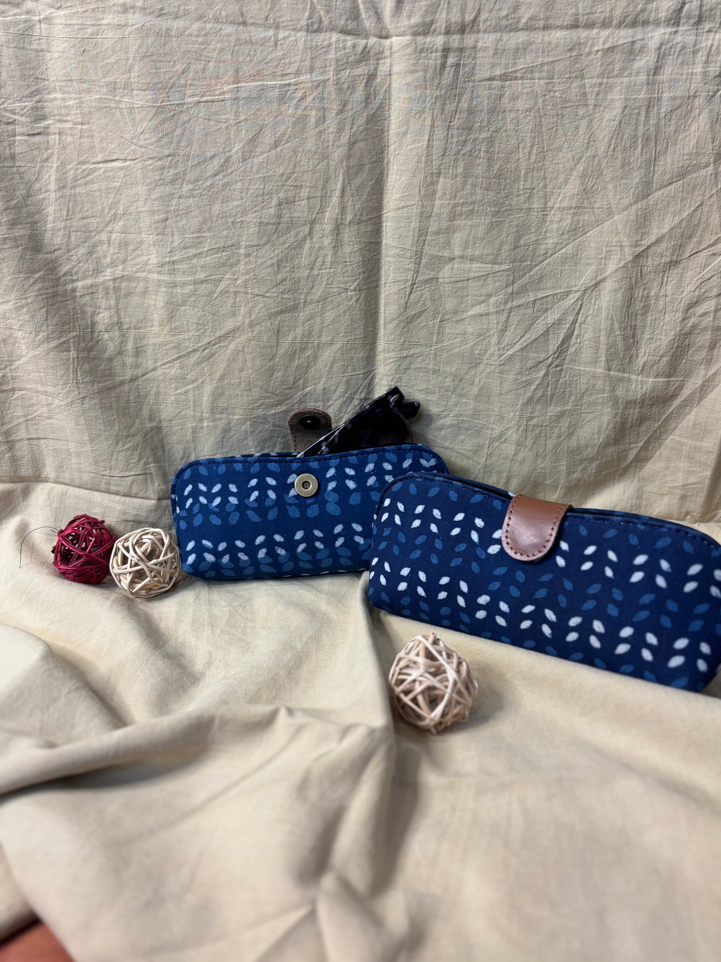 Indigo White Hand Block Print Eyewear Case
