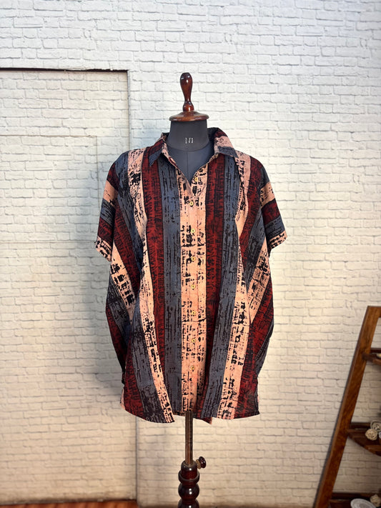 Black Red Brush Cotton High Low Shirt Kaftan