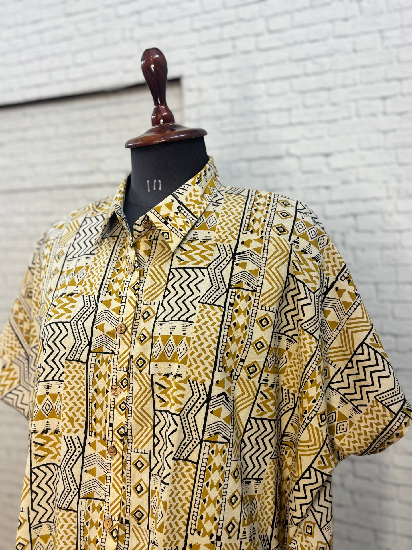 Off White Yellow Bagru Cotton High Low Shirt Kaftan