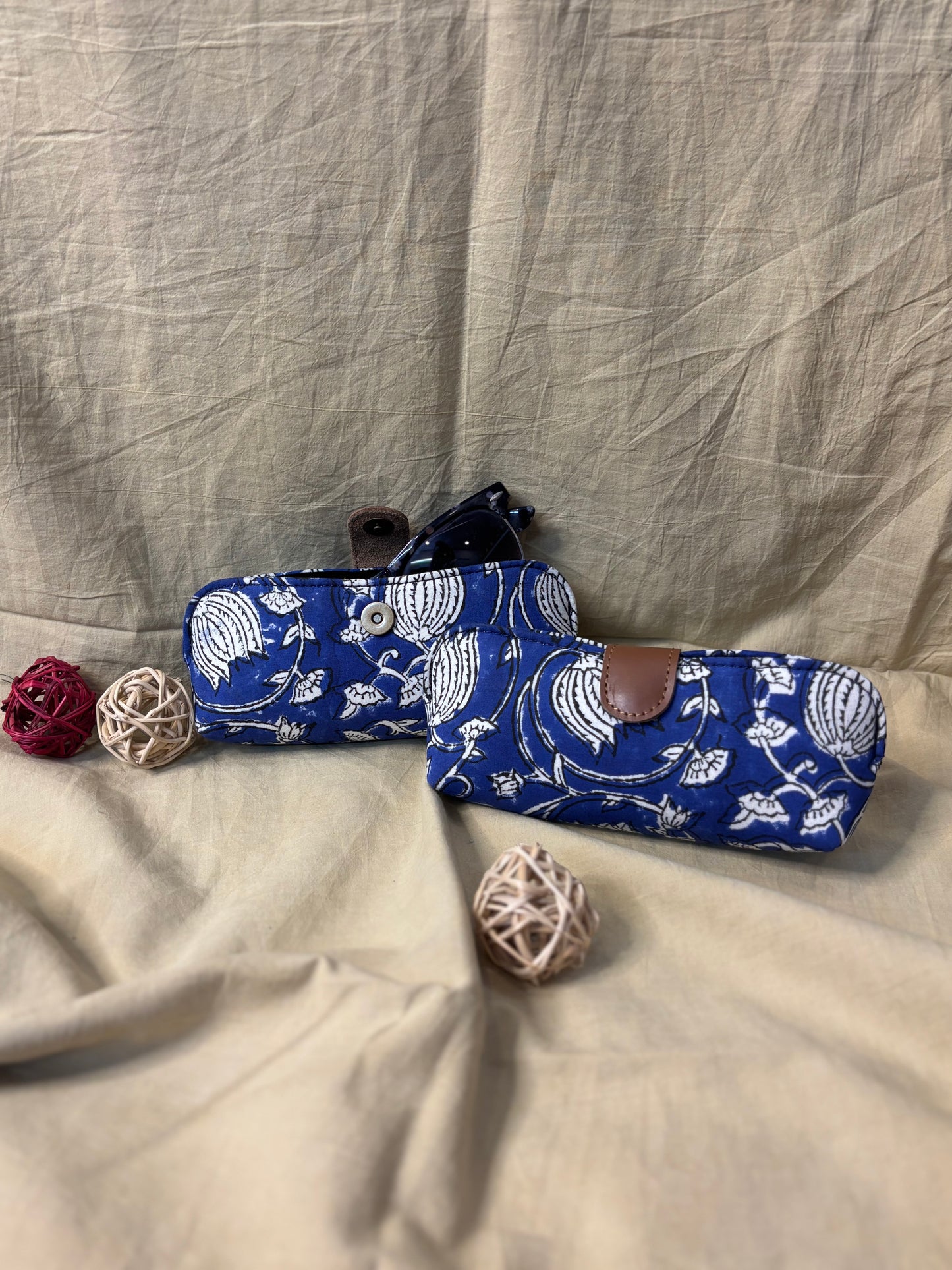 Indigo Floral Hand Block Print Eyewear Case