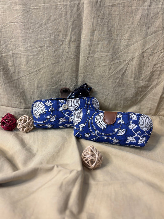 Indigo Floral Hand Block Print Eyewear Case
