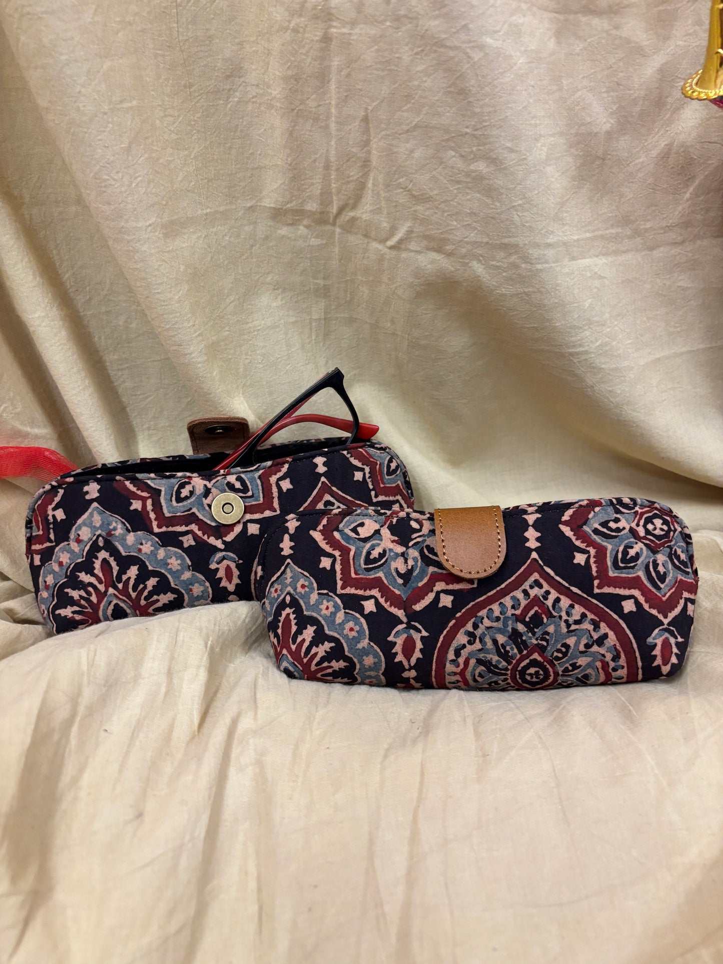 Black Red Ajrakh Eyewear Case