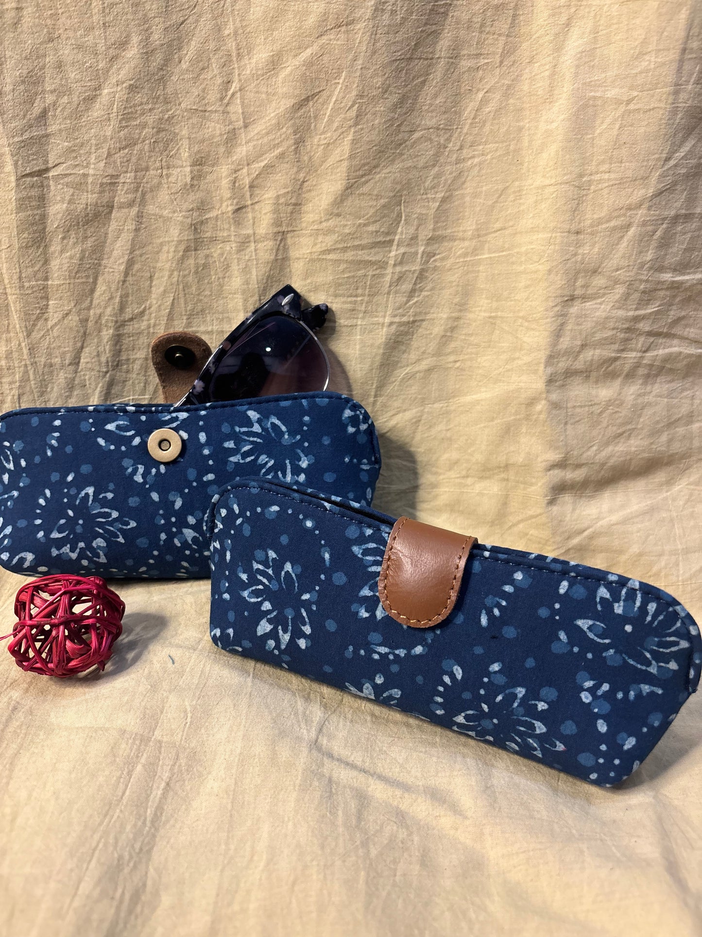Indigo White Flowers Hand Block Print Eyewear Case