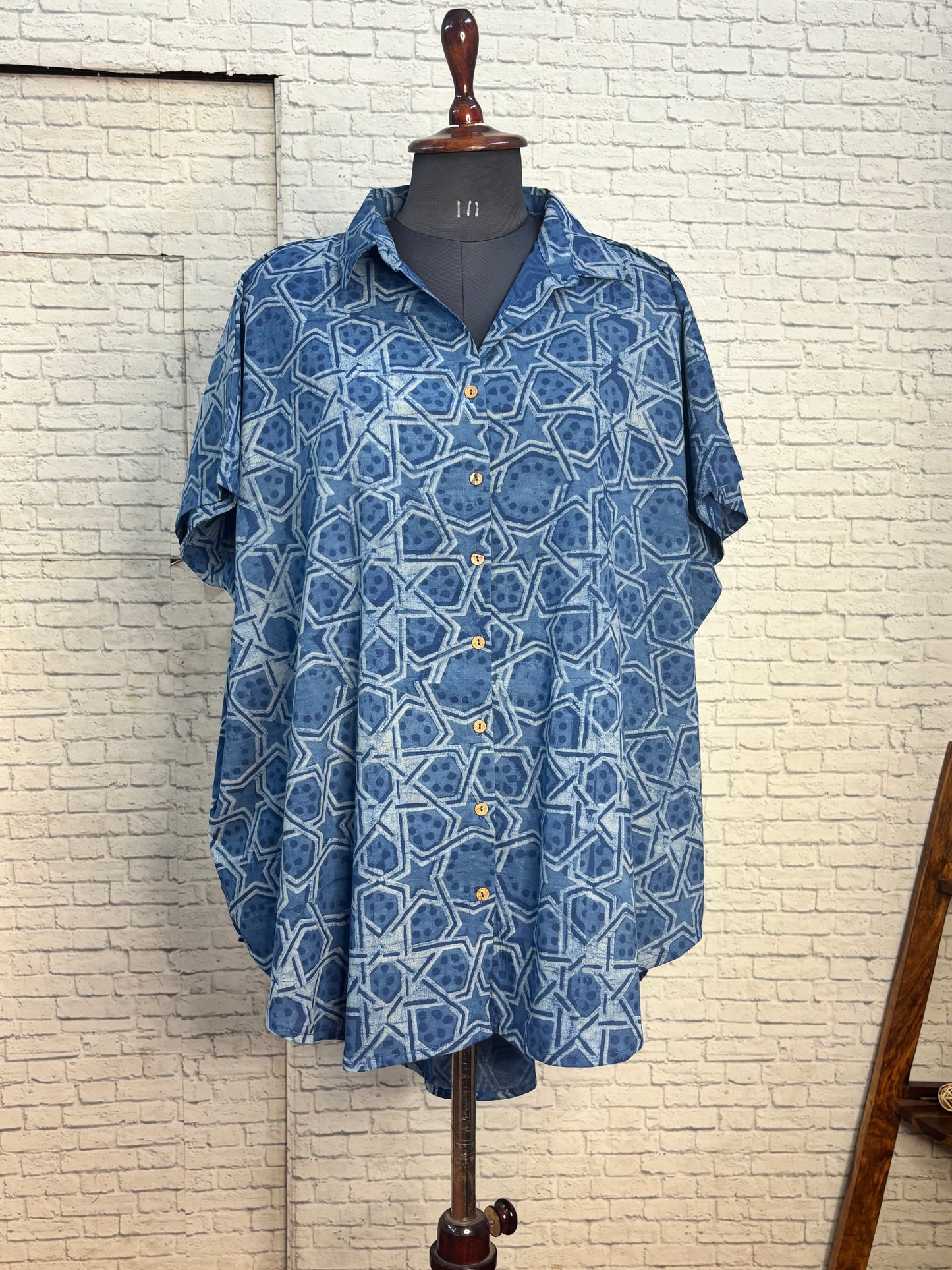 Indigo Star Cotton High Low Shirt Kaftan
