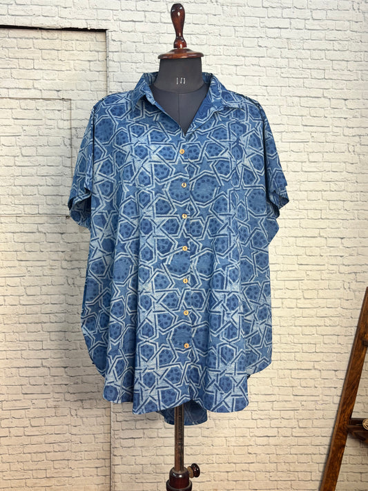 Indigo Star Cotton High Low Shirt Kaftan
