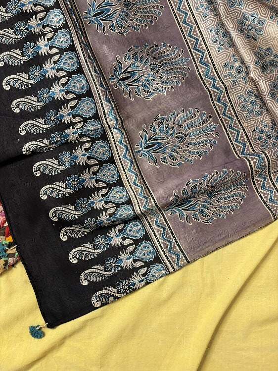Lavender Ajrakh Hand Block Printed Mashru Silk Stole