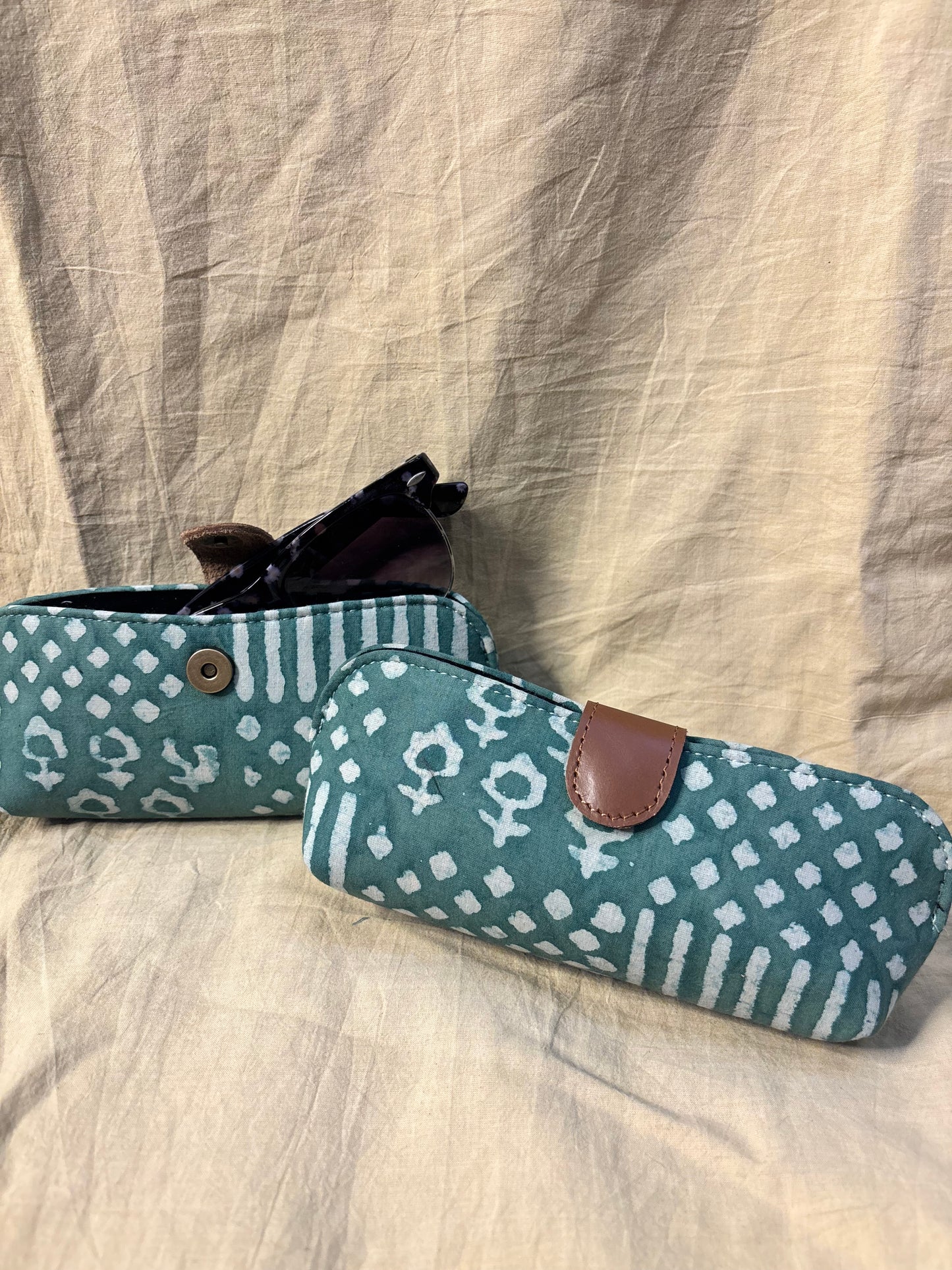 Teal Dabu Hand Block Print Eyewear Case